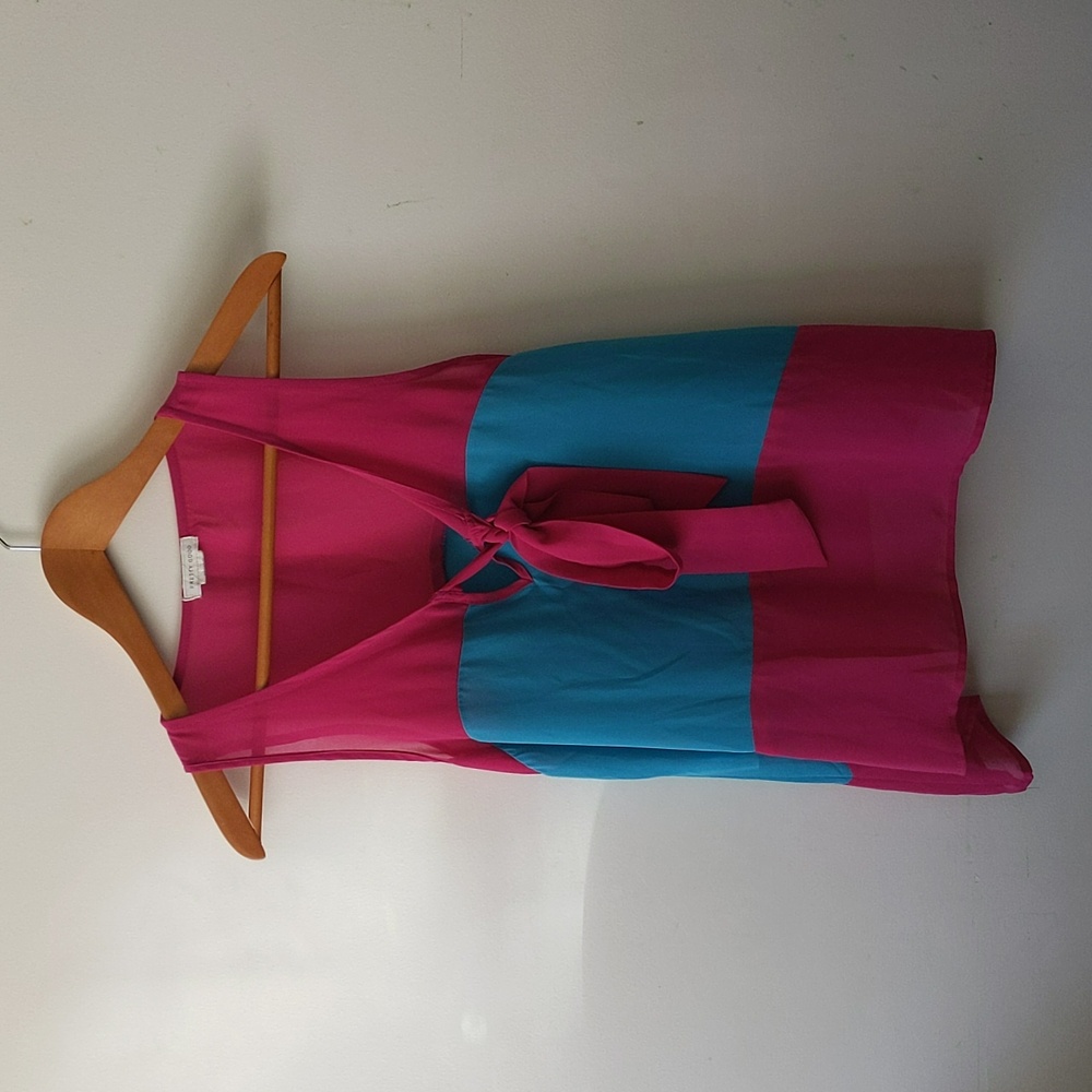 Pretty Good | Sleeveless Blouse Size (S) Pink Blue Top V Neck